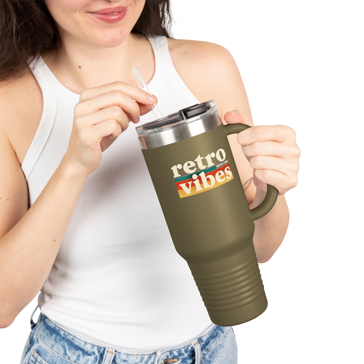 Retro Vibes Insulated 40oz Travel Mug | Fun Travel Cup for Coffee Lovers, Perfect for Road Trips, Picnics, Gifts