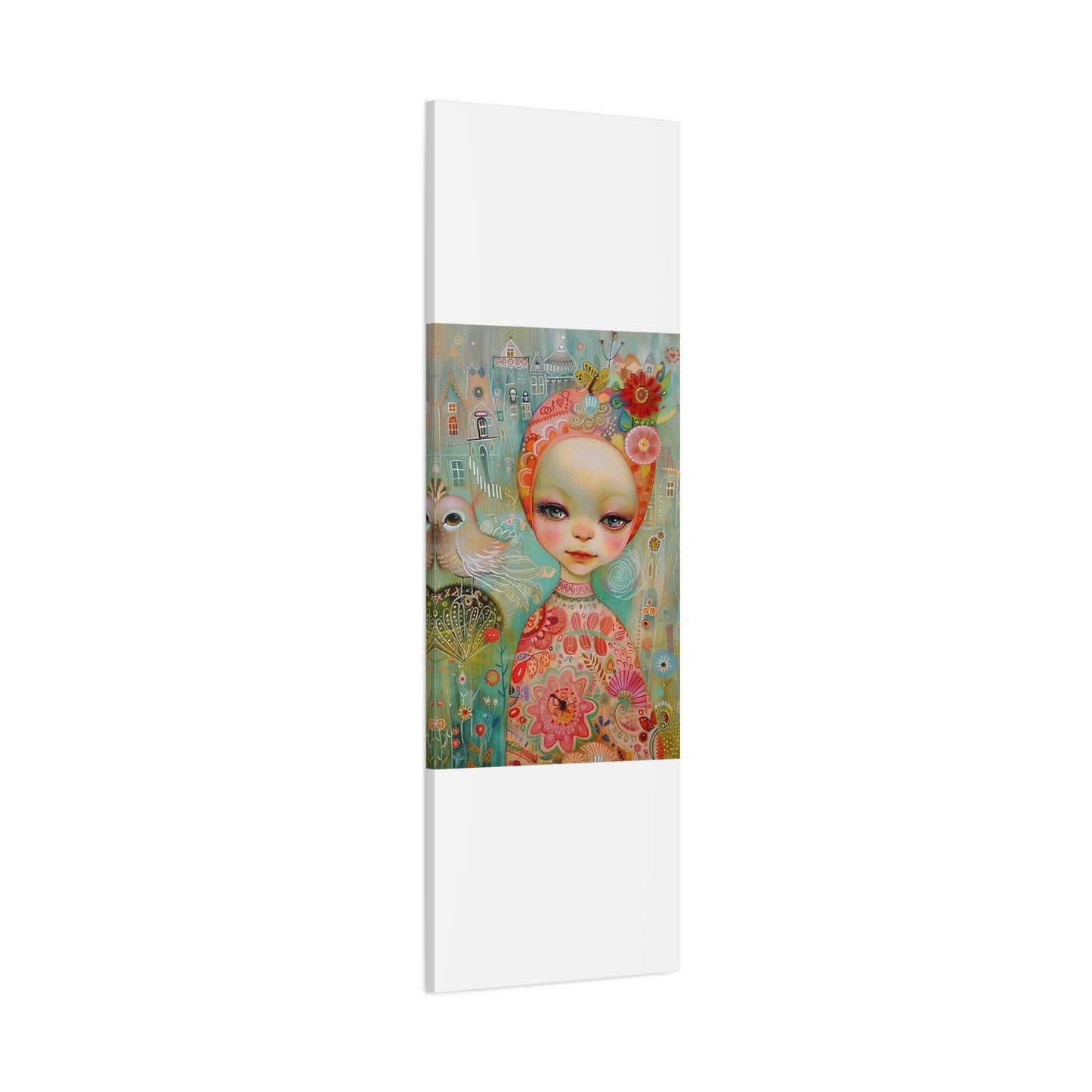 Whimsical Girl & Bird Matte Canvas Wall Art — Stretched Decorative Painting