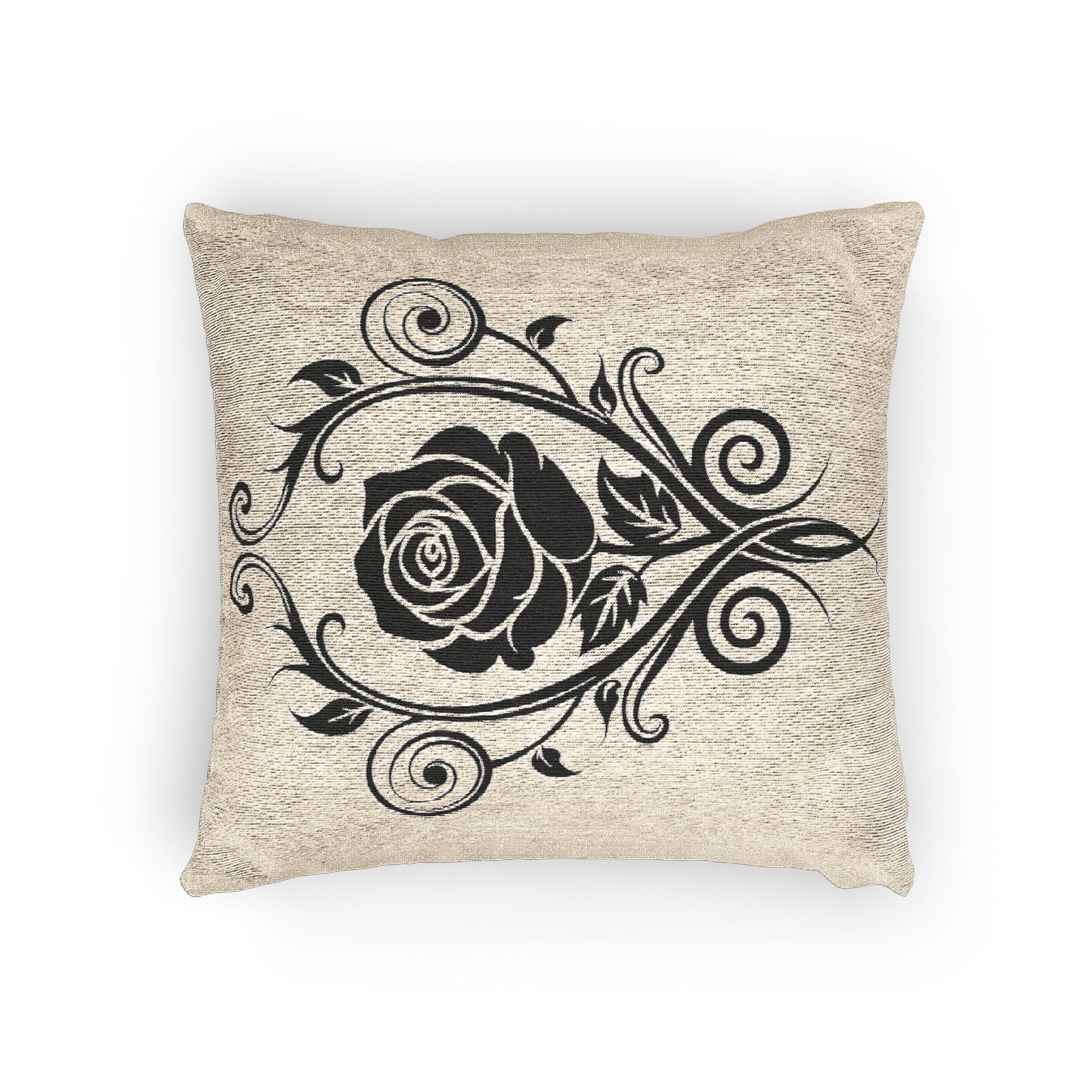 Elegant Floral Woven Pillow, Black Rose Decor, Bohemian Home Accent, Cozy Cushion for Living Room, Gift for Him/Her, Wedding Decoration