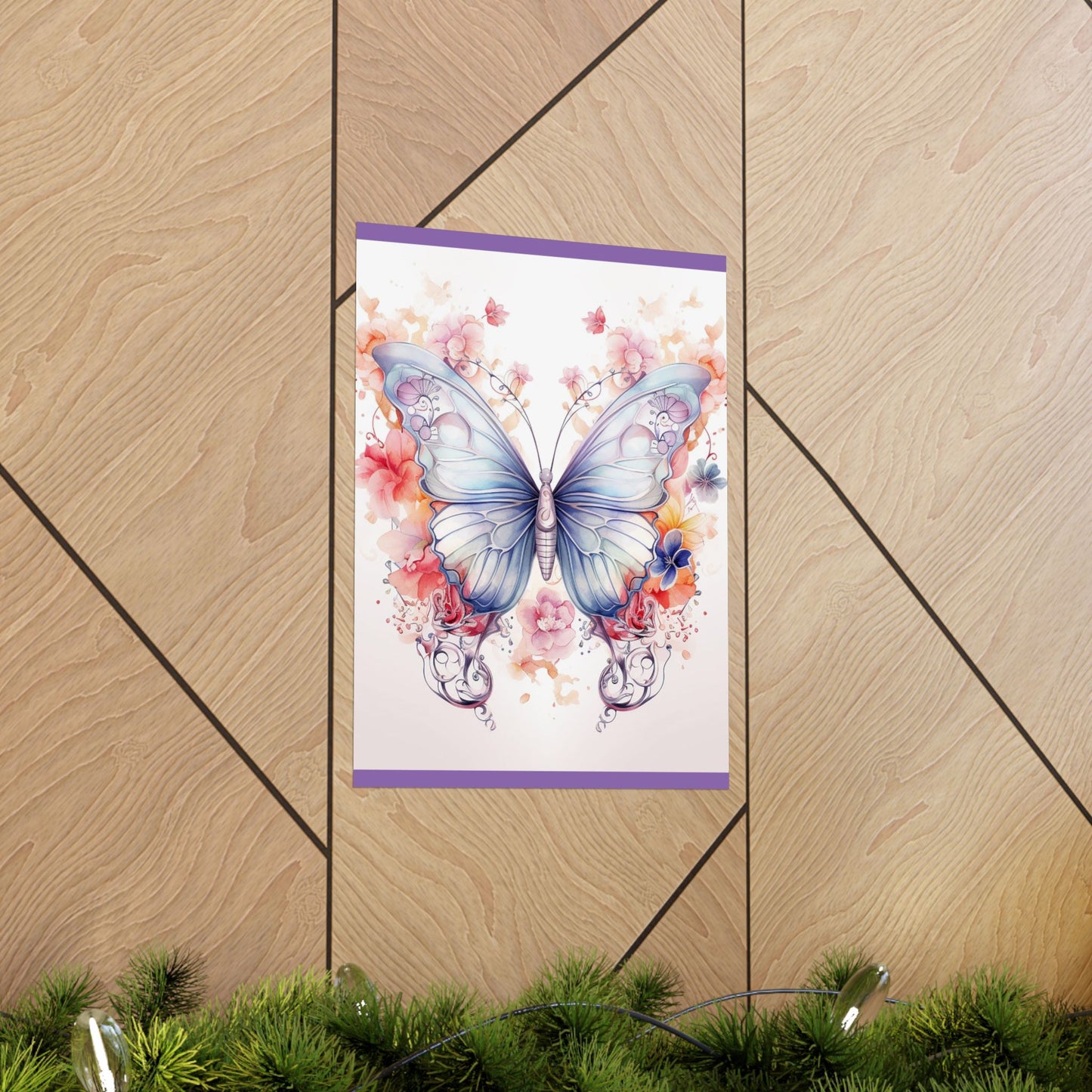 Butterfly Watercolor Wall Poster — Floral Pastel Matte Vertical Print
