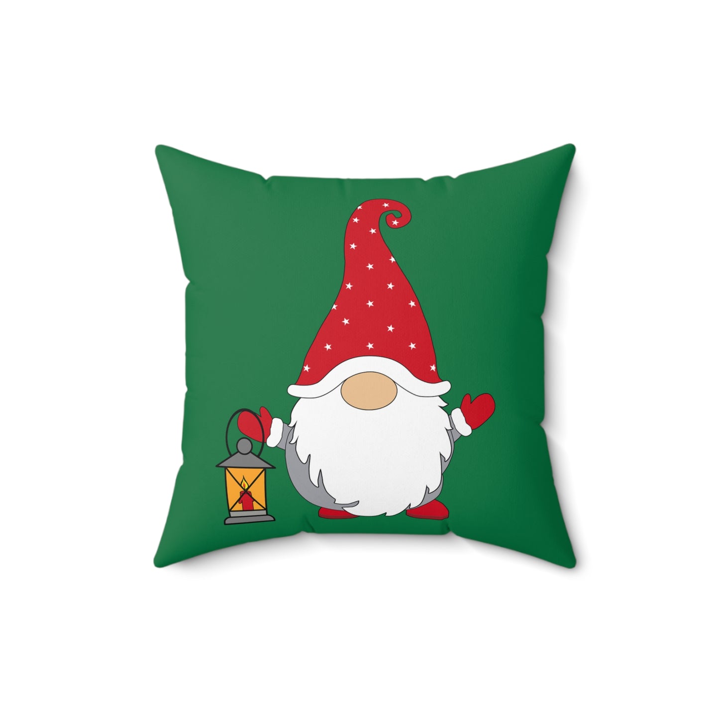 Christmas Gnome Pillow — Green Holiday Throw Pillow with Lantern
