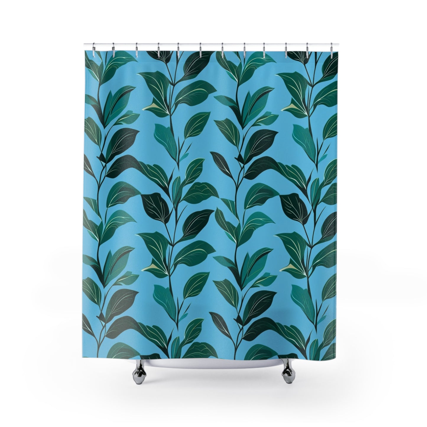 Botanical Leaf Shower Curtain — Teal Green Foliage Pattern for Modern Bathroom