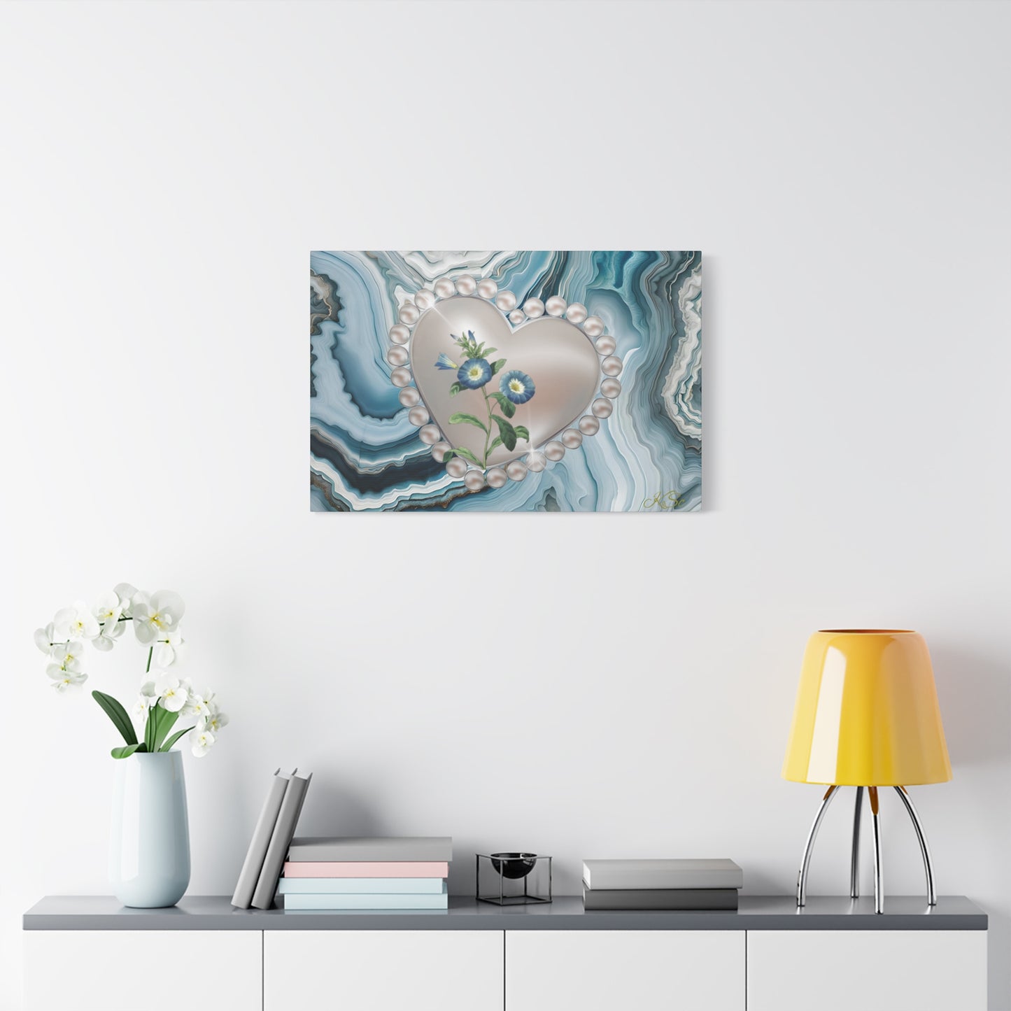 Elegant Floral Heart Canvas Wall Art, Modern Home Decor, Gift for Her
