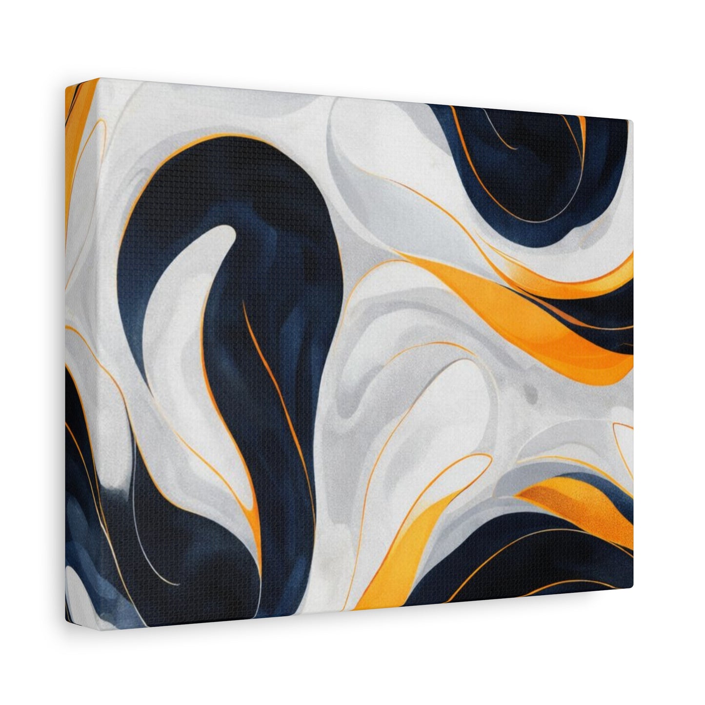 Abstract Fluid Art Matte Canvas Print — Navy, Gold & White Stretched Wall Art