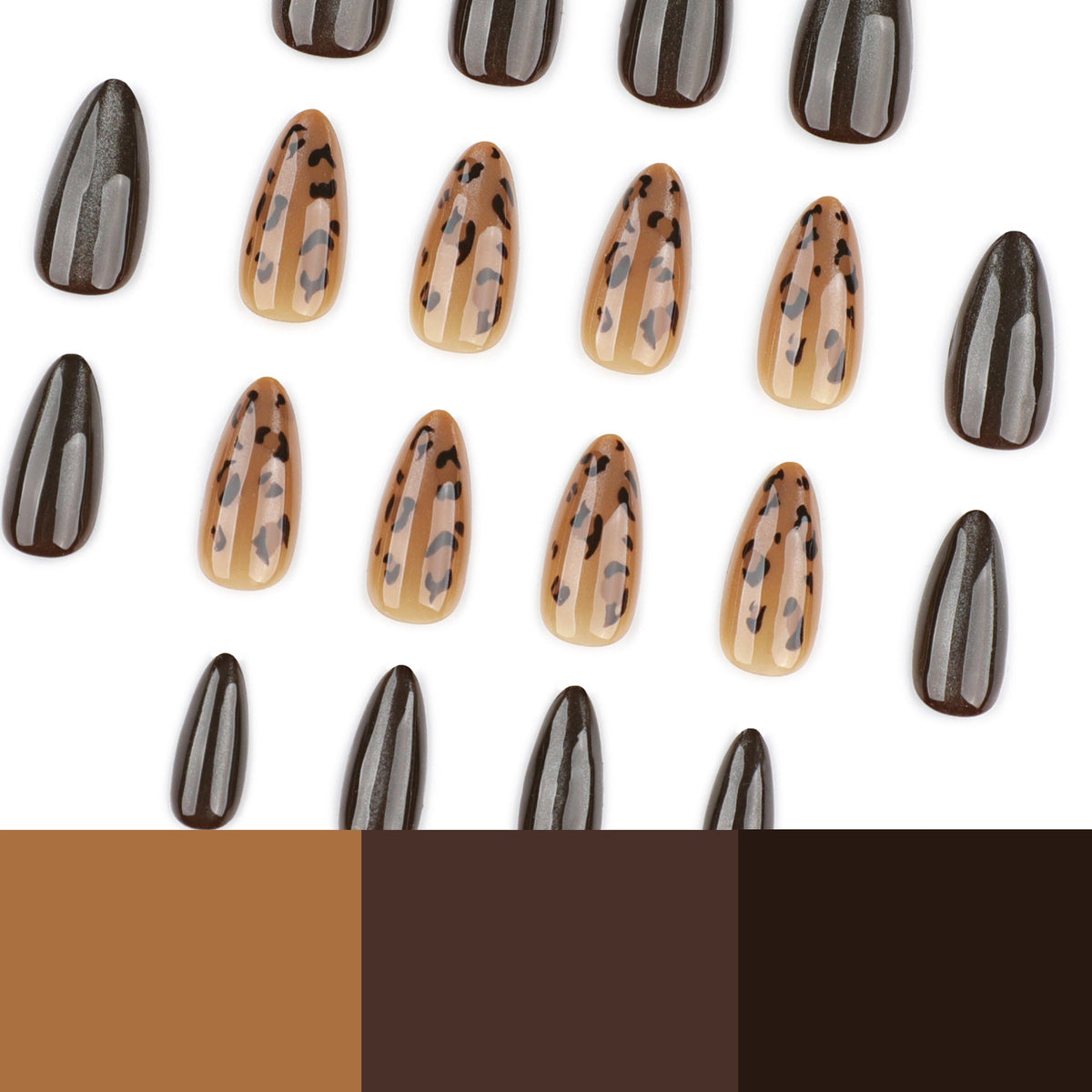 Brown Leopard Gradient Almond Nails With Glossy Finish – Image 4