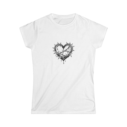 Women's Softstyle Tee with Heart Design, Casual Graphic T-Shirt, Gift for Her, Valentine’s Day Apparel, Trendy Outfit