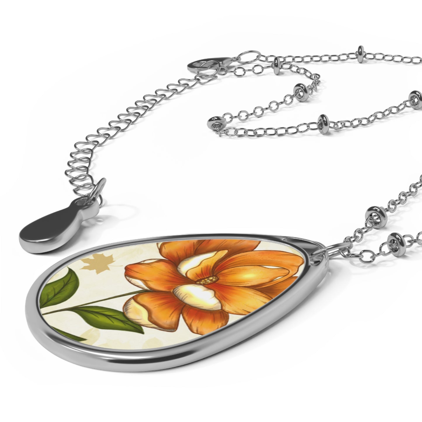 Floral Oval Necklace, Handcrafted Jewelry, Bohemian Style Pendant, Gift for Her, Nature-Inspired Accessory