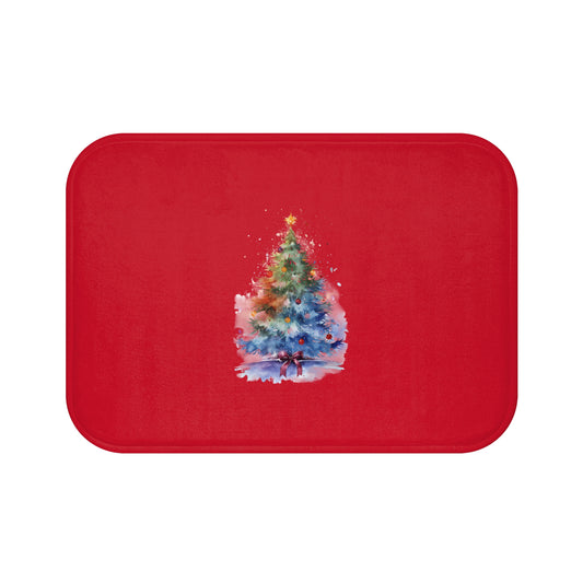 Christmas Bath Mat with Colorful Tree Design, Holiday Decor, Festive Bathroom Rug, Cozy Holiday Gift, Seasonal Home Accessory