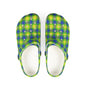 Plaid Green & Blue EVA Foam Clogs — Lightweight Garden & Beach Shoes