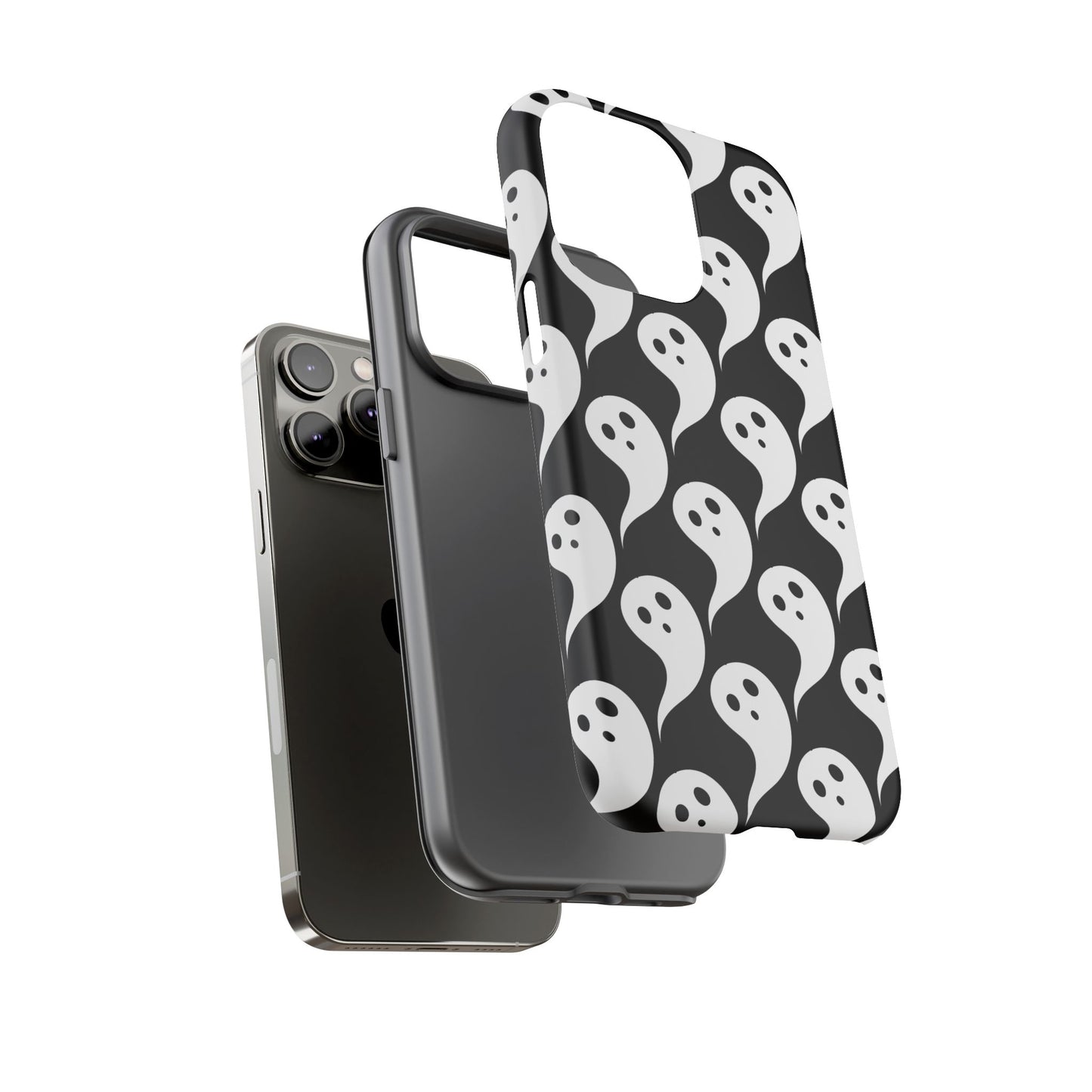 Ghost Pattern Phone Case, Cute Ghost Cell Phone Cover, Halloween Accessory, Spooky Gift, Black and White Phone Case