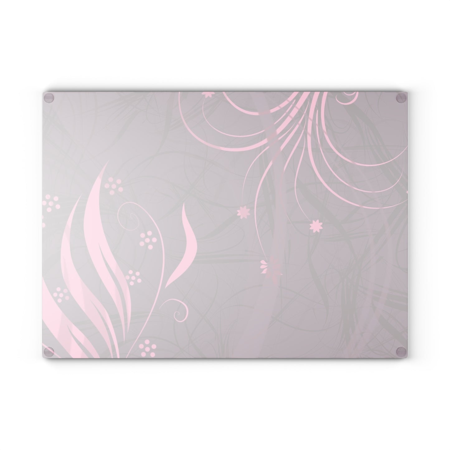 Glass Cutting Board — Pink Floral Swirl Design