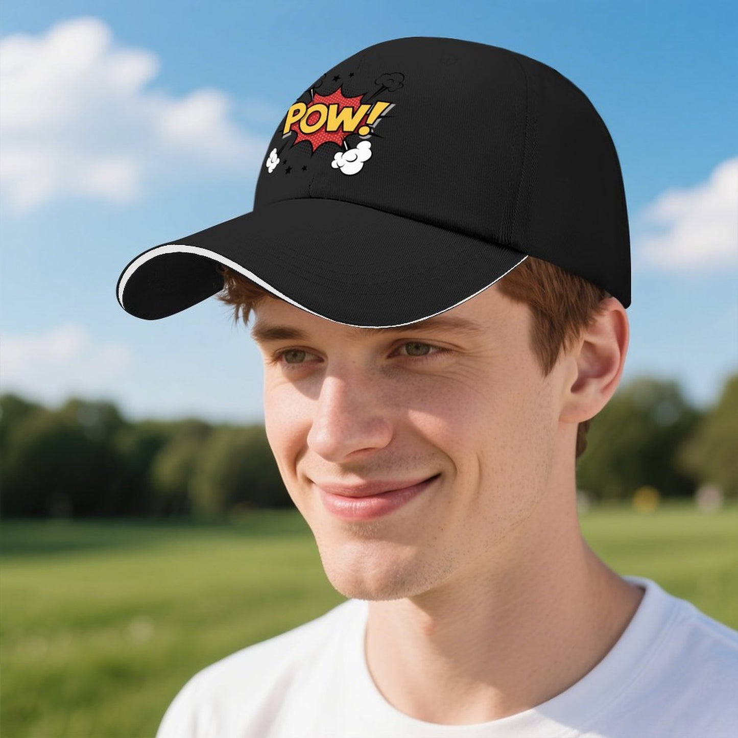 "POW" Baseball Cap for Men Women Curved Visor Sandwich