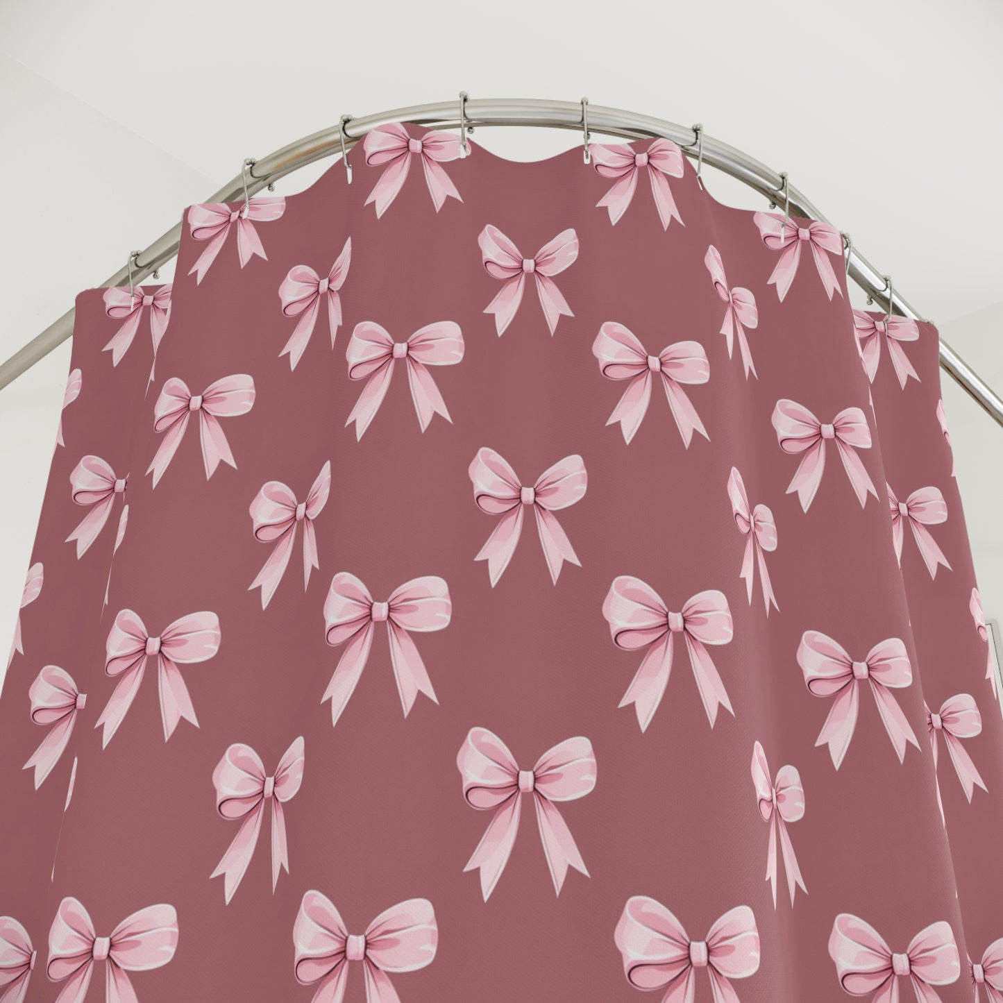Pink Bow Pattern Shower Curtain — Feminine Floral Bow Bathroom Decor