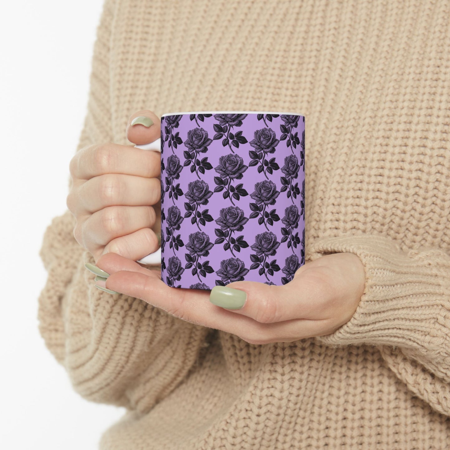 Elegant Black Rose Ceramic Mug, Floral Coffee Cup for Home, Office, Gift for Her, Romantic Tea Mug - 11oz, 15oz