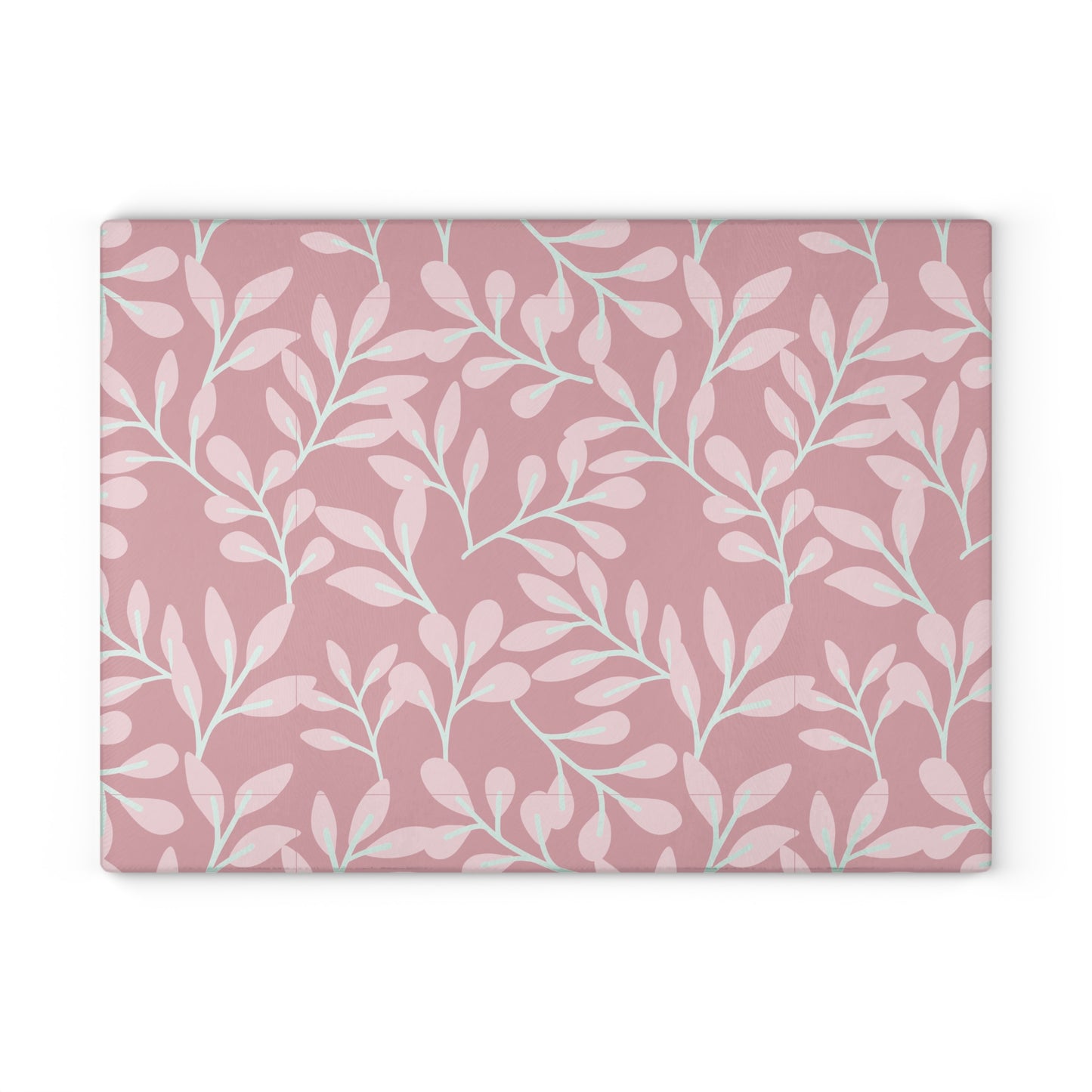 Pink Floral Glass Cutting Board – Pastel Leaf Pattern Kitchen Decor