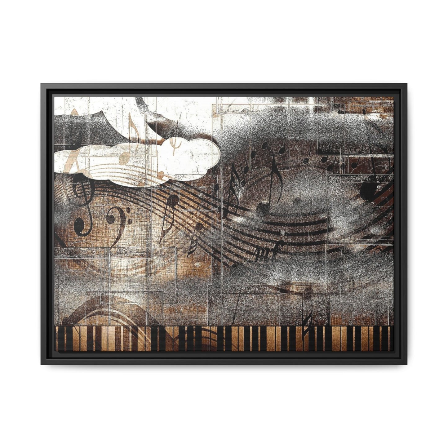 Framed Music Notes Canvas Print — Abstract Vintage Piano & Sheet Music Wall Art