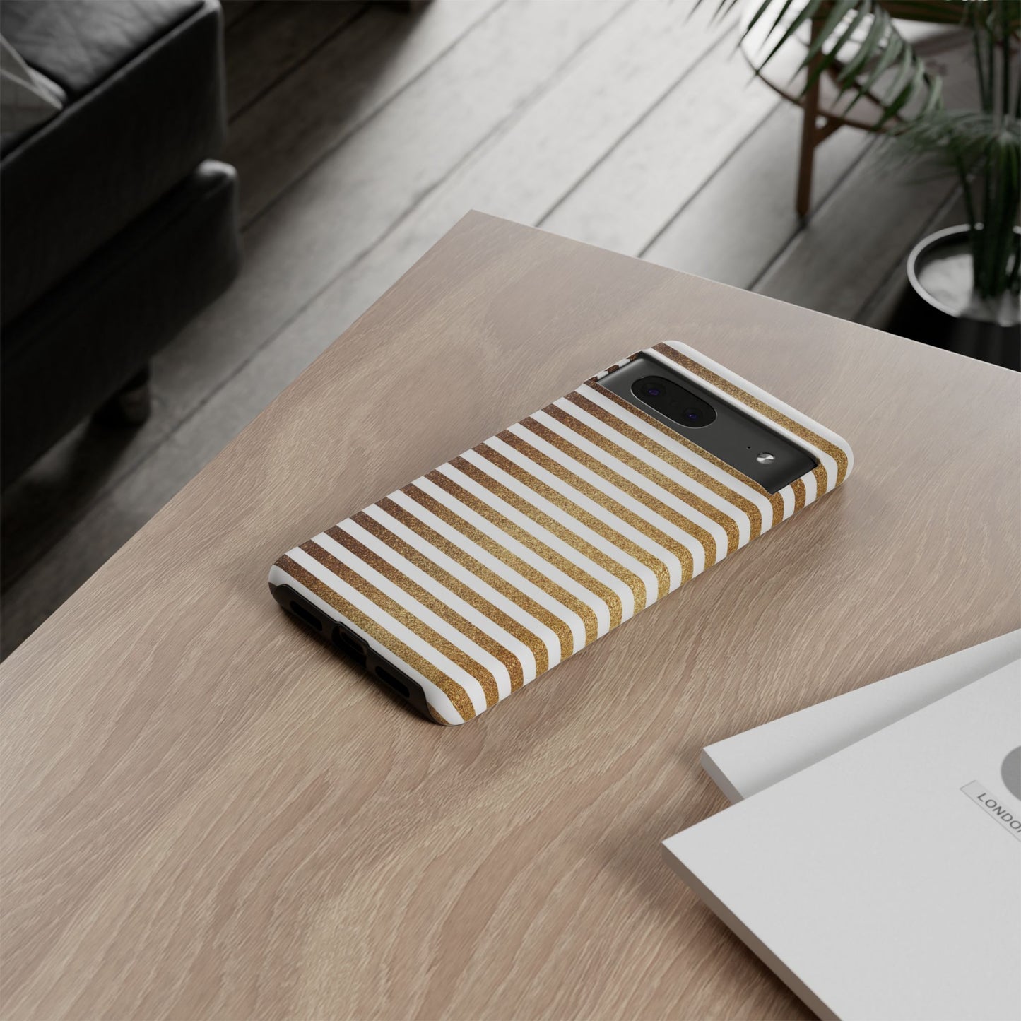 Glamorous Gold Striped Phone Case | Tough Cases, Stylish Phone Cover, Chic Accessories, Gift for Her, Fashionable Tech