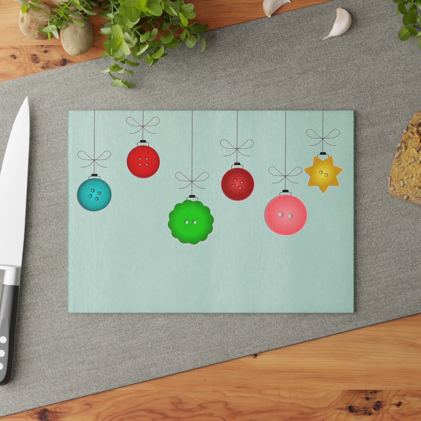 Holiday Ornament Glass Cutting Board, Christmas Gift, Kitchen Decor, Festive Cooking, Holiday Baking, Unique Housewarming