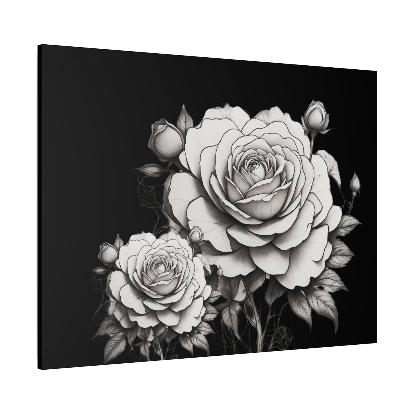 Monochrome Rose Canvas Print — Black & White Floral Wall Art