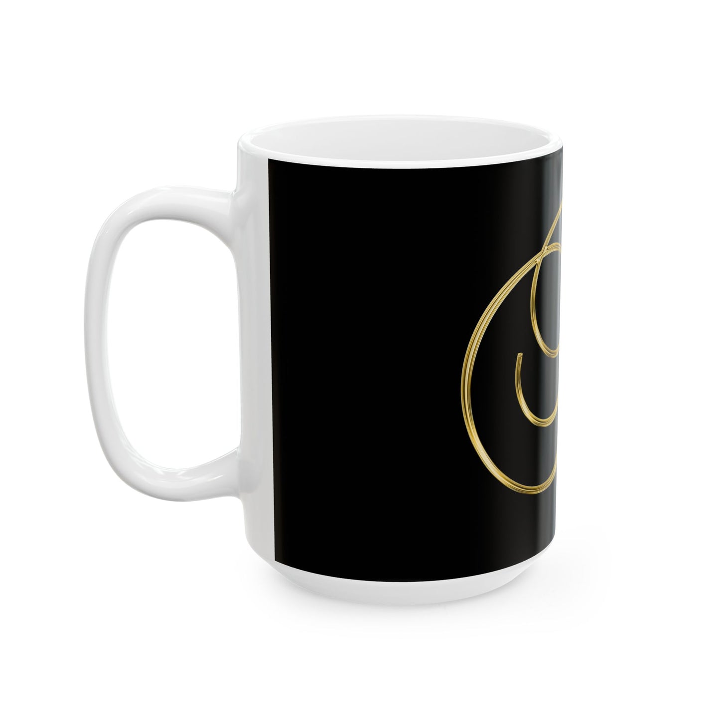Monogram B Ceramic Mug — Elegant Gold Script Initial on Black (11oz, 15oz)