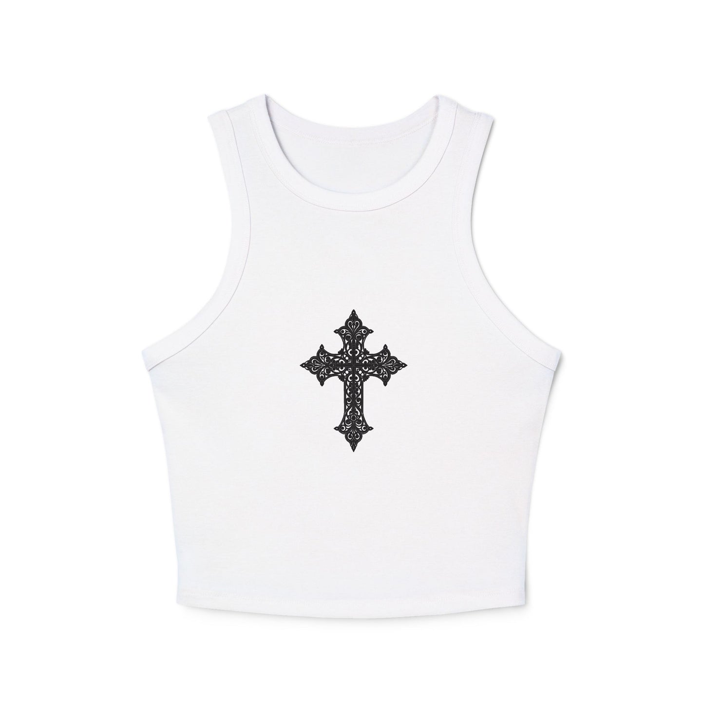 Chic Women's Crop Tank Top with Cross Design, Gym Wear, Casual Summer Top, Festival Fashion, Spiritual Style