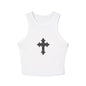 Chic Women's Crop Tank Top with Cross Design, Gym Wear, Casual Summer Top, Festival Fashion, Spiritual Style