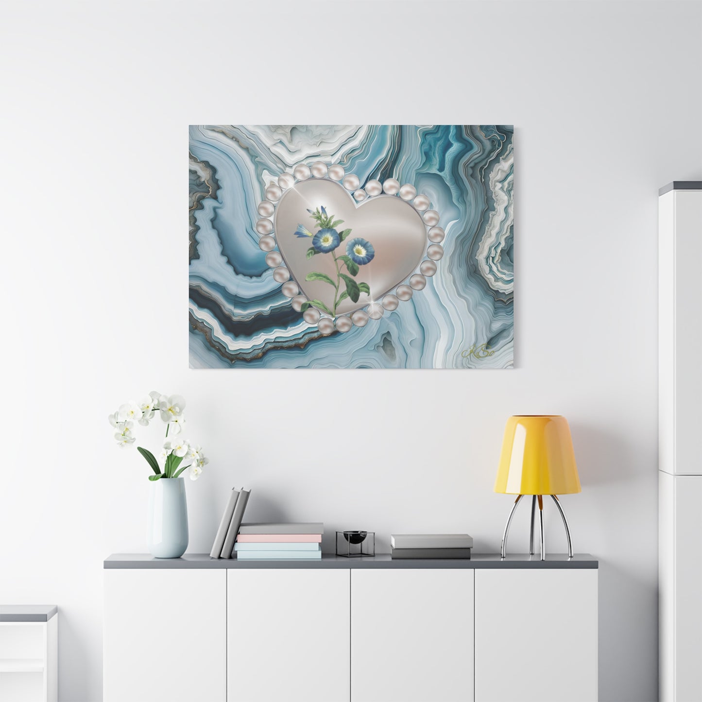 Elegant Floral Heart Canvas Wall Art, Modern Home Decor, Gift for Her