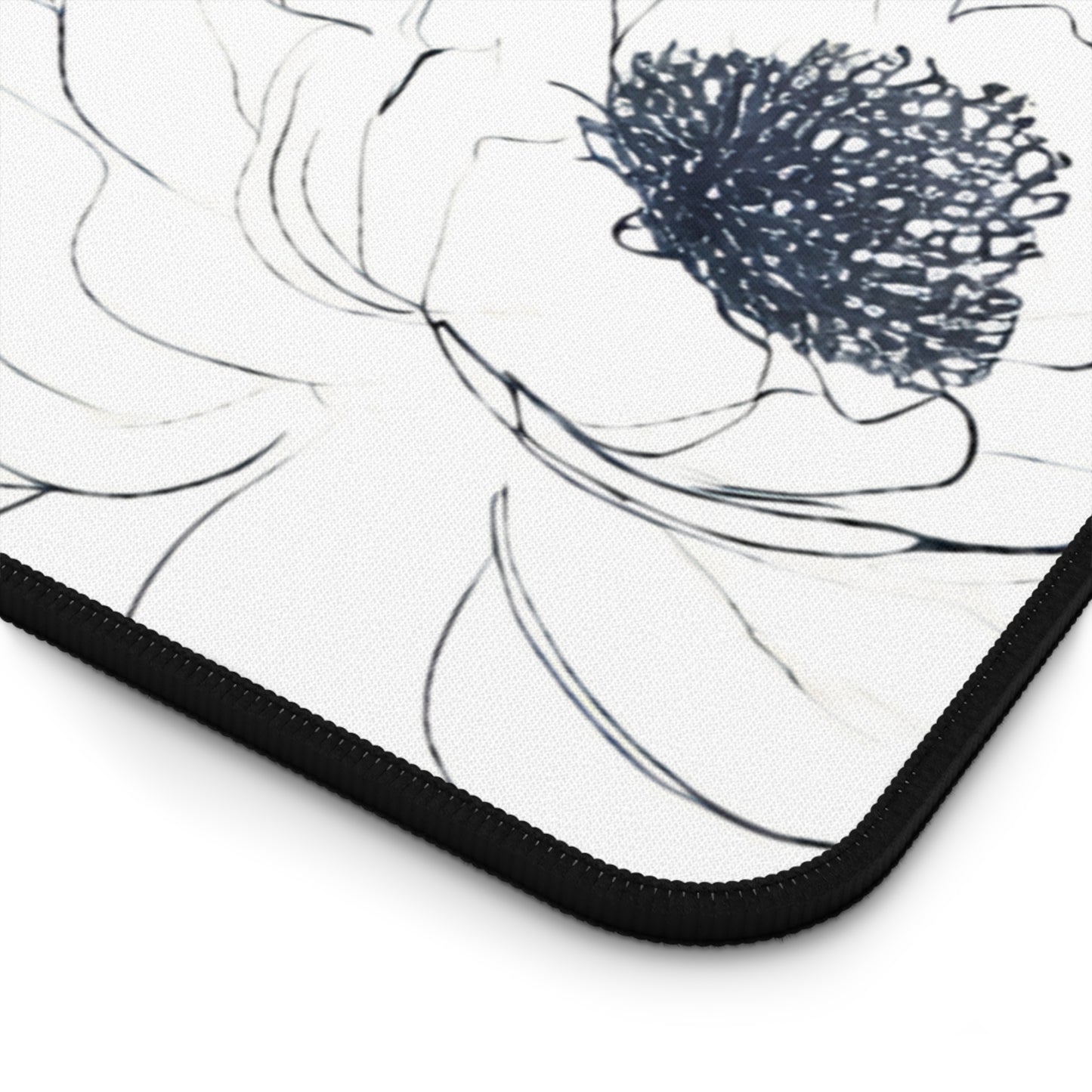 Floral Sketch Desk Mat — Minimal Black & White Blossom Mousepad