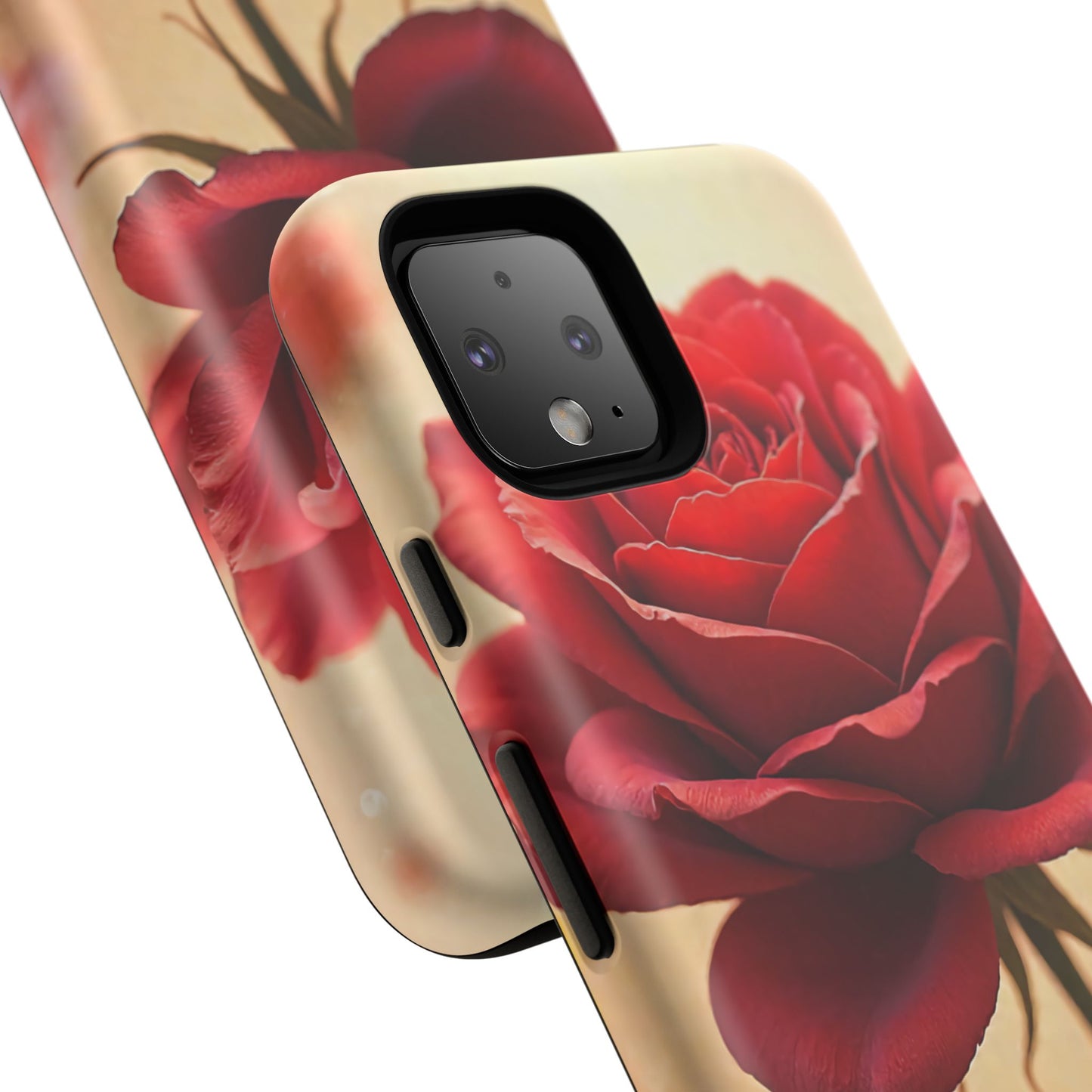 Floral Phone Case with Red Rose Design, Tough Phone Cover, Flower Print, Gift for Her, Stylish Accessory, Floral Aesthetic