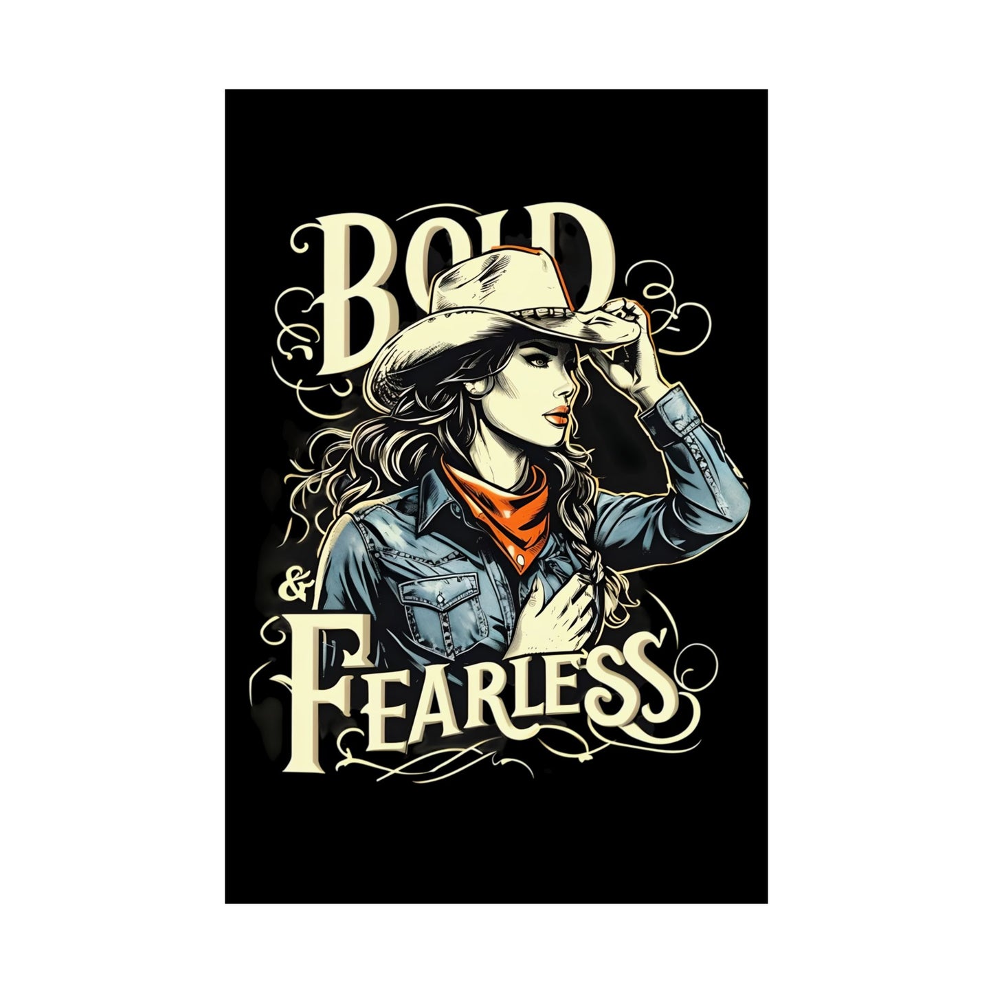Bold & Fearless Cowboy Woman Poster — Matte Vertical Wall Art