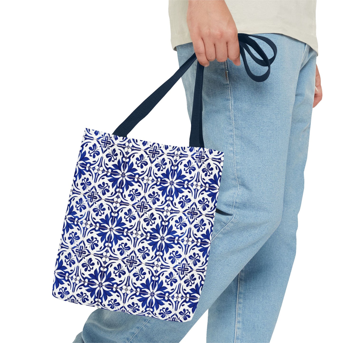 Blue Moroccan Tile Tote Bag - All-Over Print Patterned Market Tote