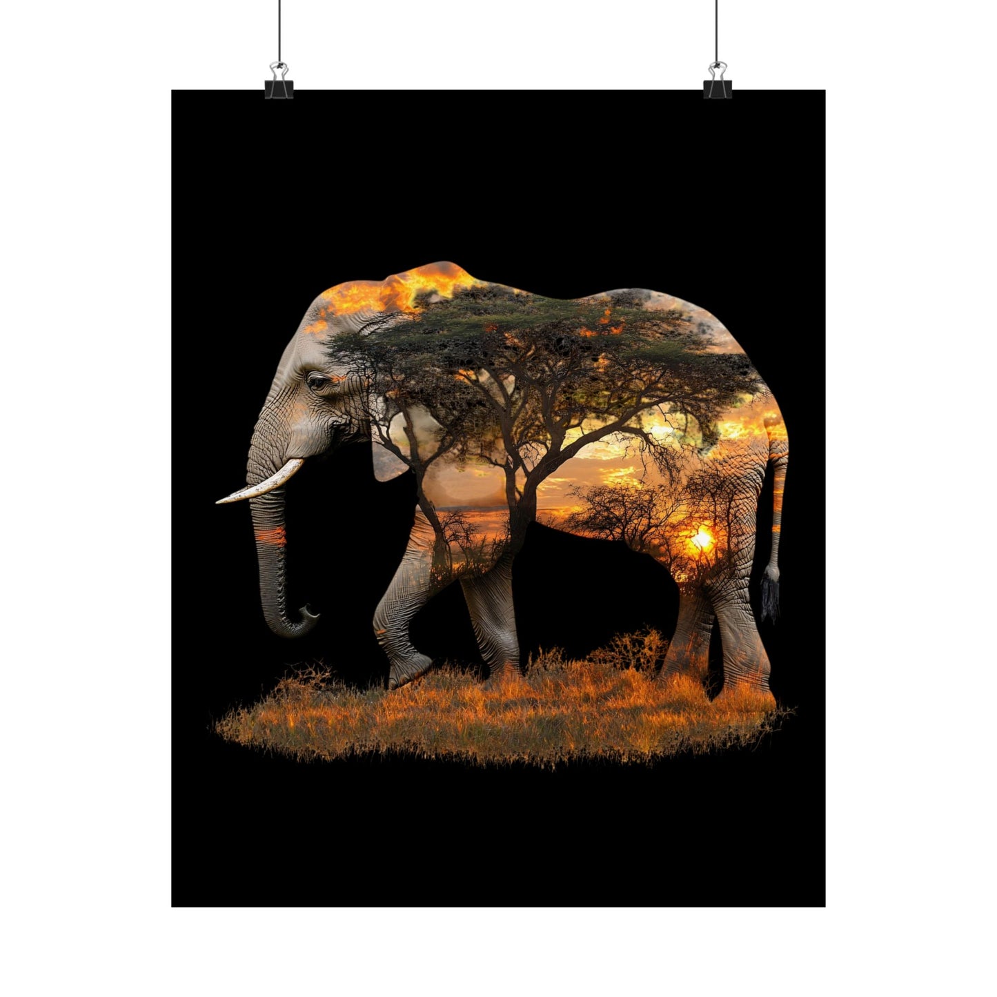 Elephant Sunset Matte Vertical Poster, Wall Art Decor, Animal Lovers Art, Gift for Nature Enthusiasts, Home Decoration