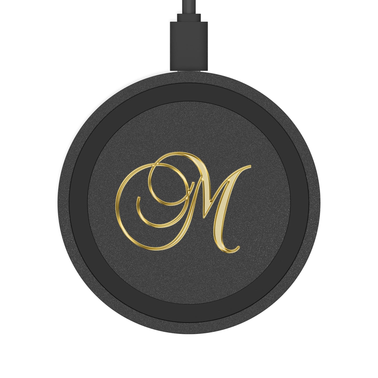 Wireless Charging Pad with Gold Monogram Letter M — Elegant Phone Charger Gift