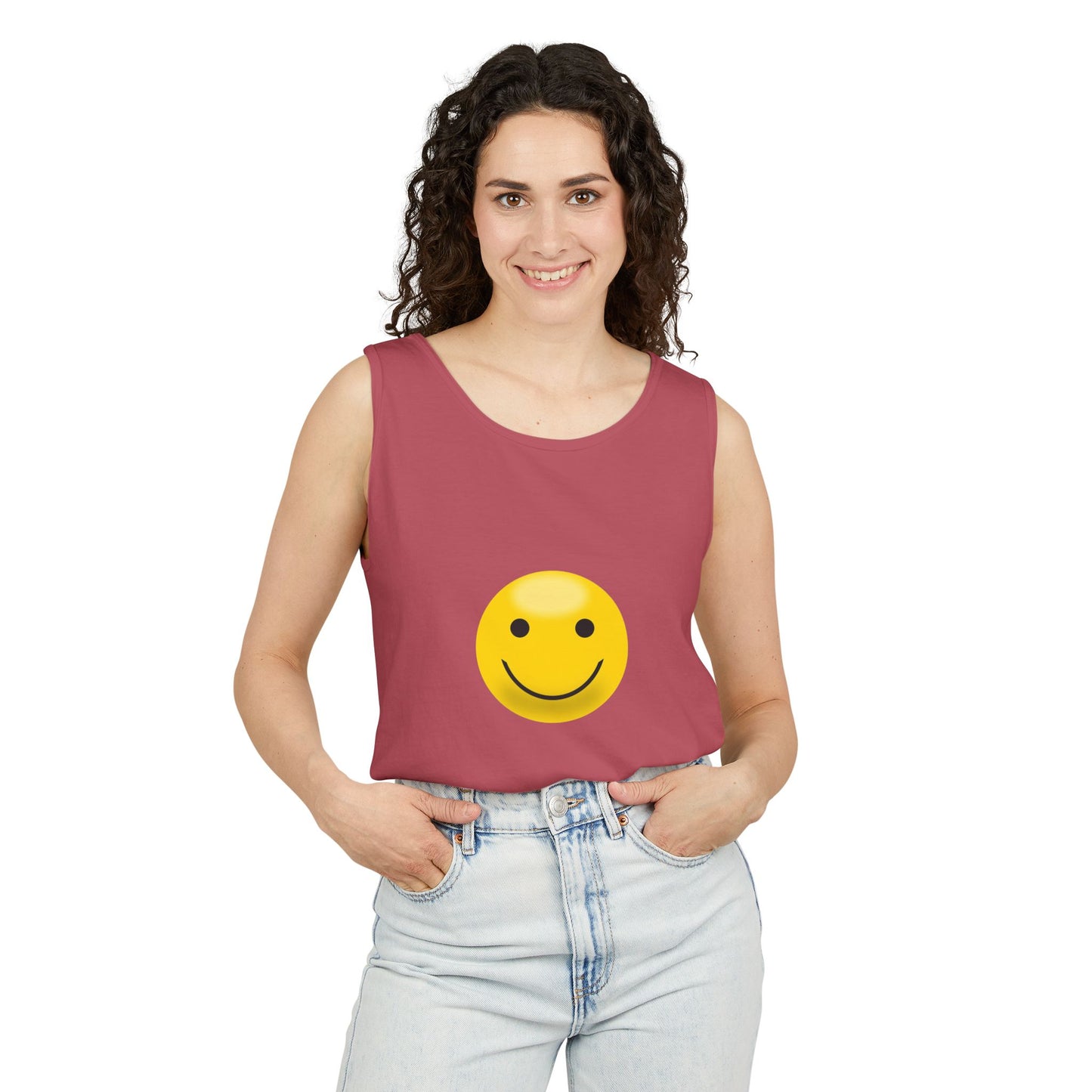 Smiley Face Tank Top, Summer Shirt, Casual Wear, Beach Outing, Gift for Friends, Positive Vibes Apparel