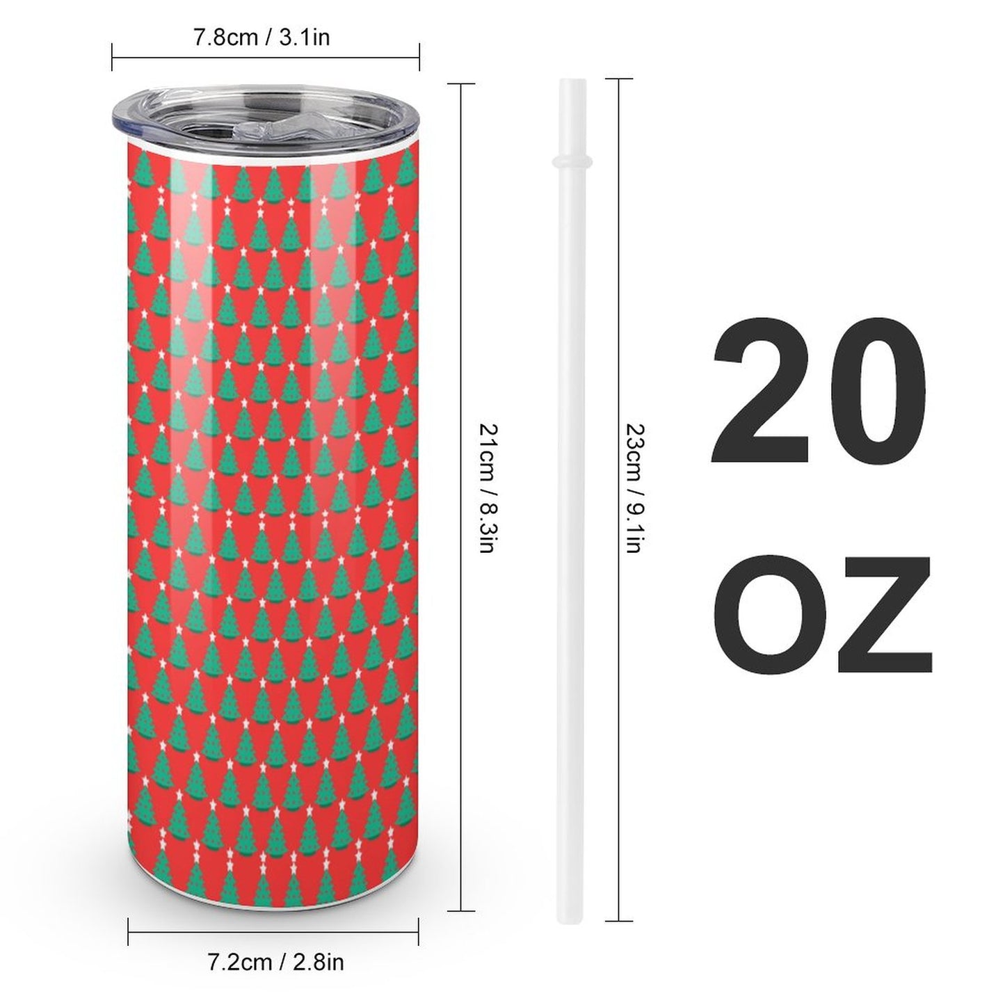 20oz Skinny Stainless Steel Straight Cup-With Lid