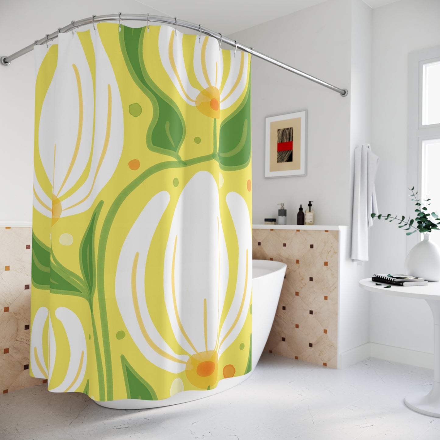 Bright Floral Shower Curtain, Boho Bathroom Decor, Vibrant Home Accessories, Spring-Inspired Shower Panel, Cheerful Gift Idea