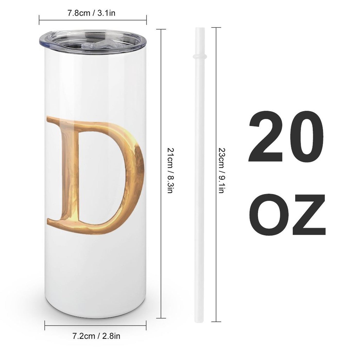 20oz Skinny Stainless Steel Straight Cup-With Lid