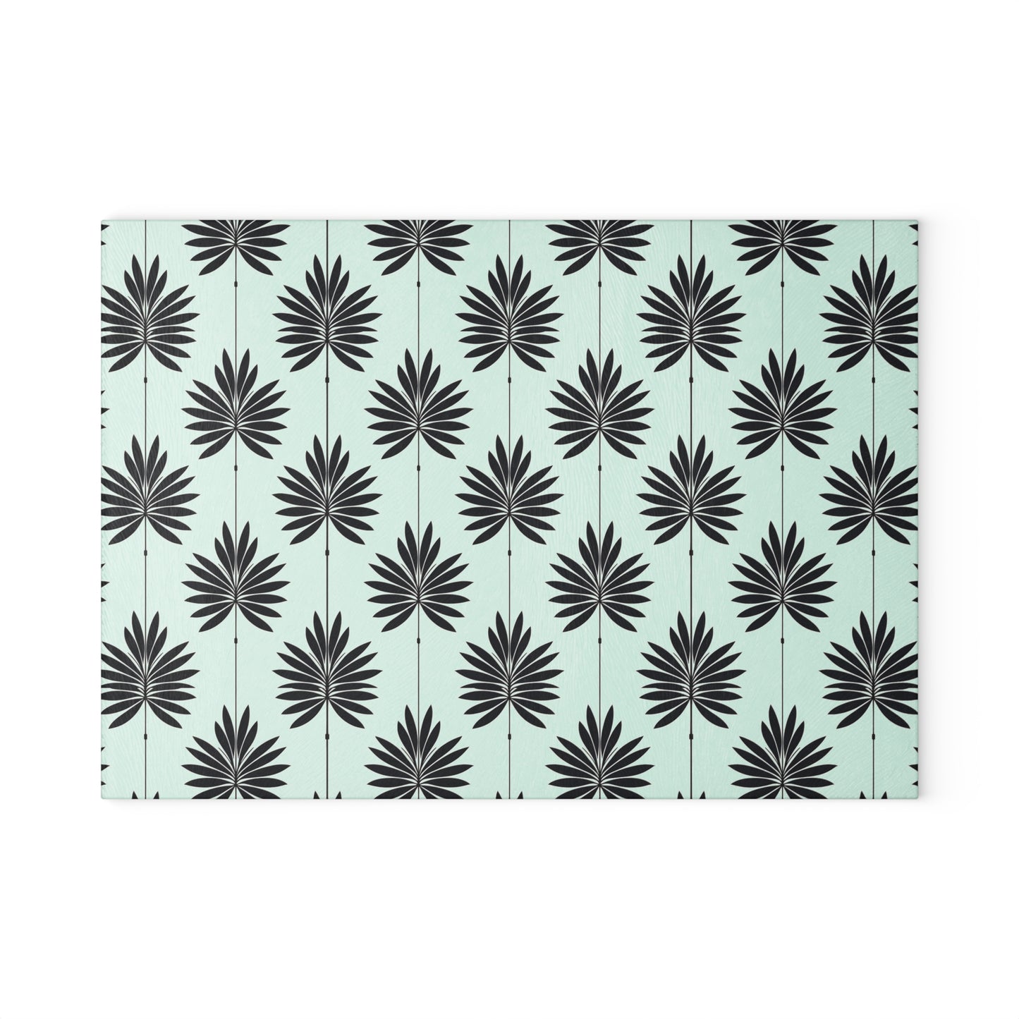 Palm Leaf Glass Cutting Board — Modern Mint Patterned Kitchen Board
