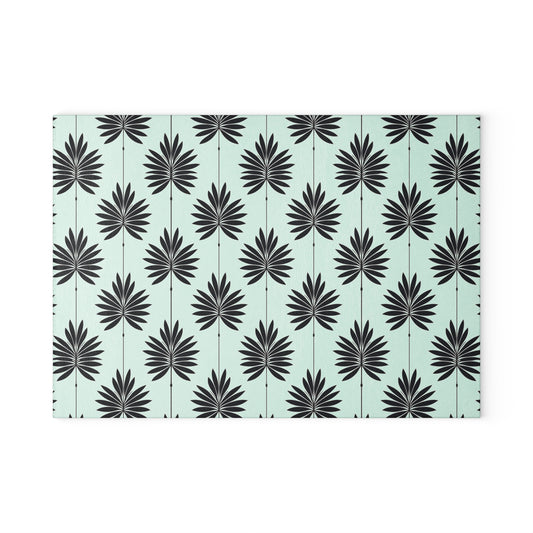 Palm Leaf Glass Cutting Board — Modern Mint Patterned Kitchen Board