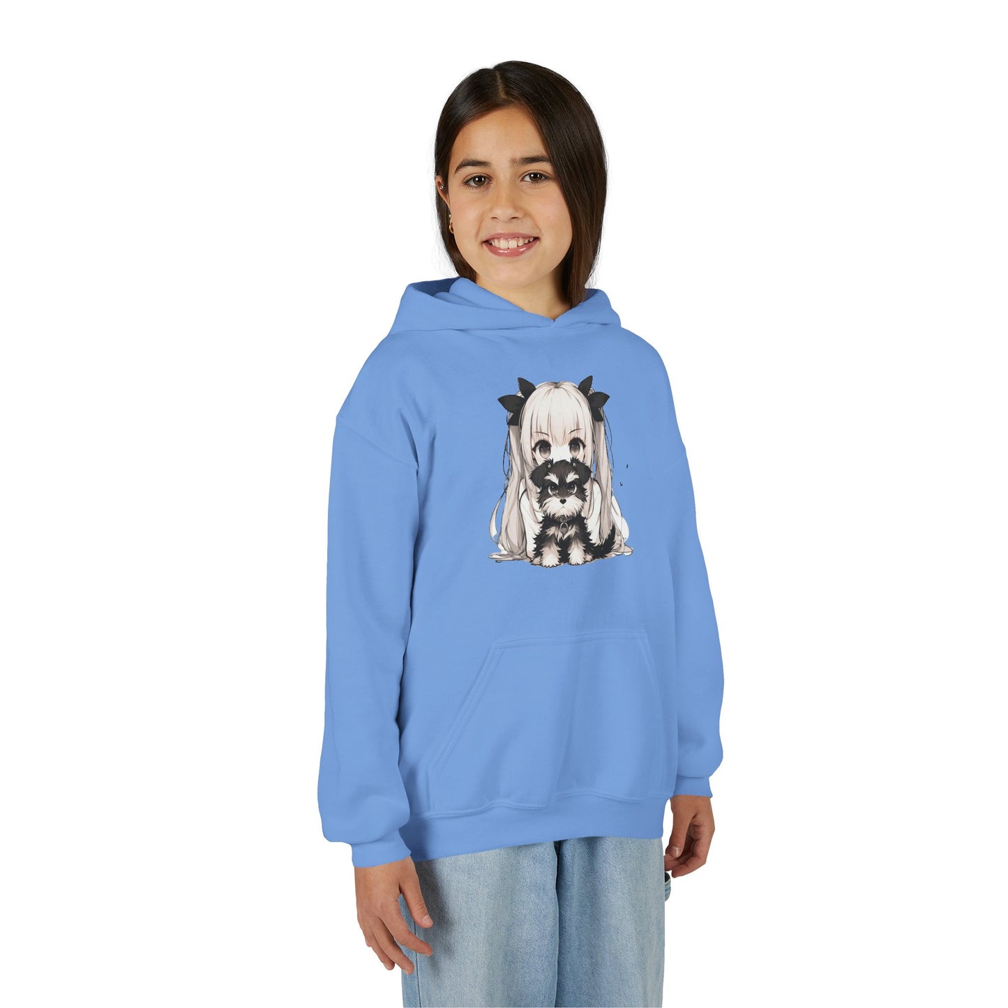 Cute Anime Girl & Puppy Youth Hoodie — Kawaii Kids Pullover for Anime Fans
