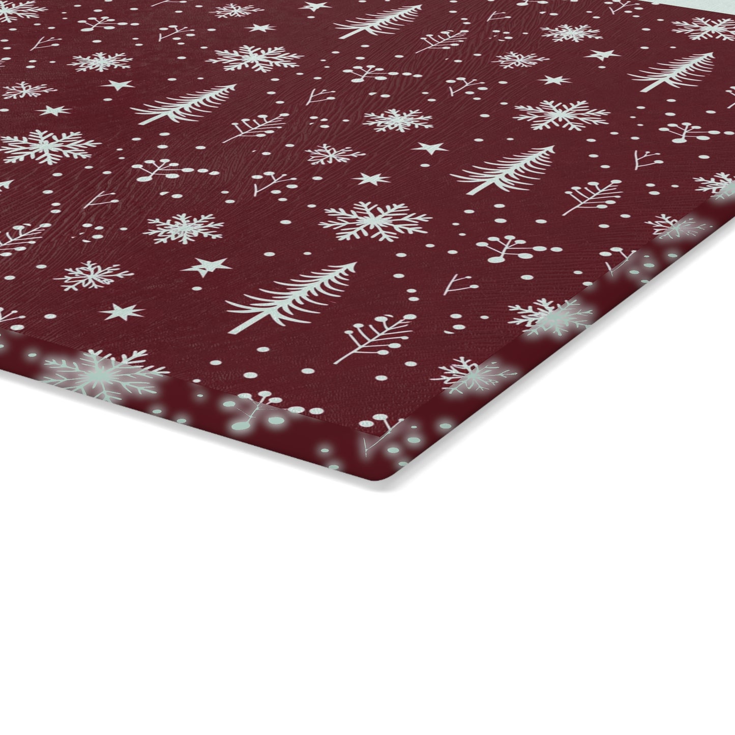 Holiday Snowflake & Pine Glass Cutting Board — Festive Winter Kitchen Decor
