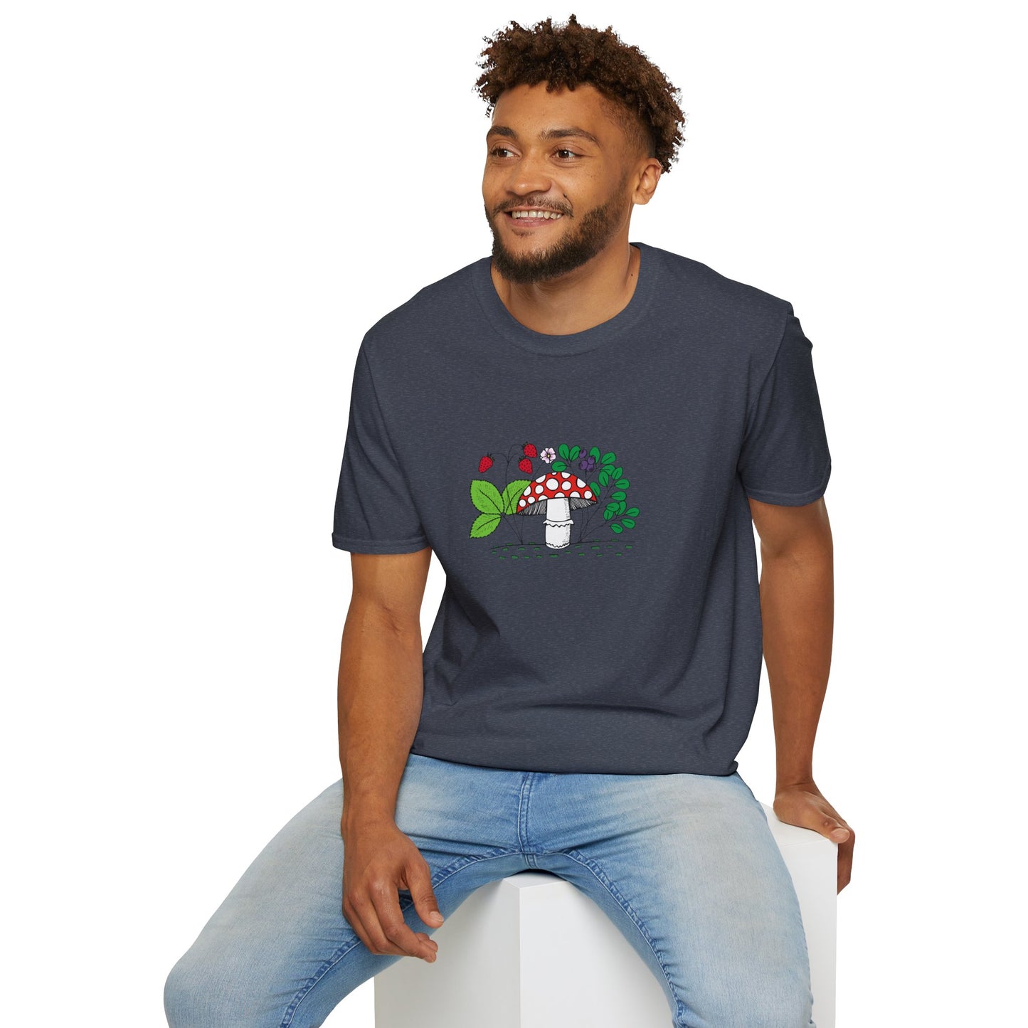 Whimsical Mushroom T-Shirt for Nature Lovers, Casual Tees, Gift for Gardeners, Unisex Softstyle Shirt, Eco-Friendly Apparel