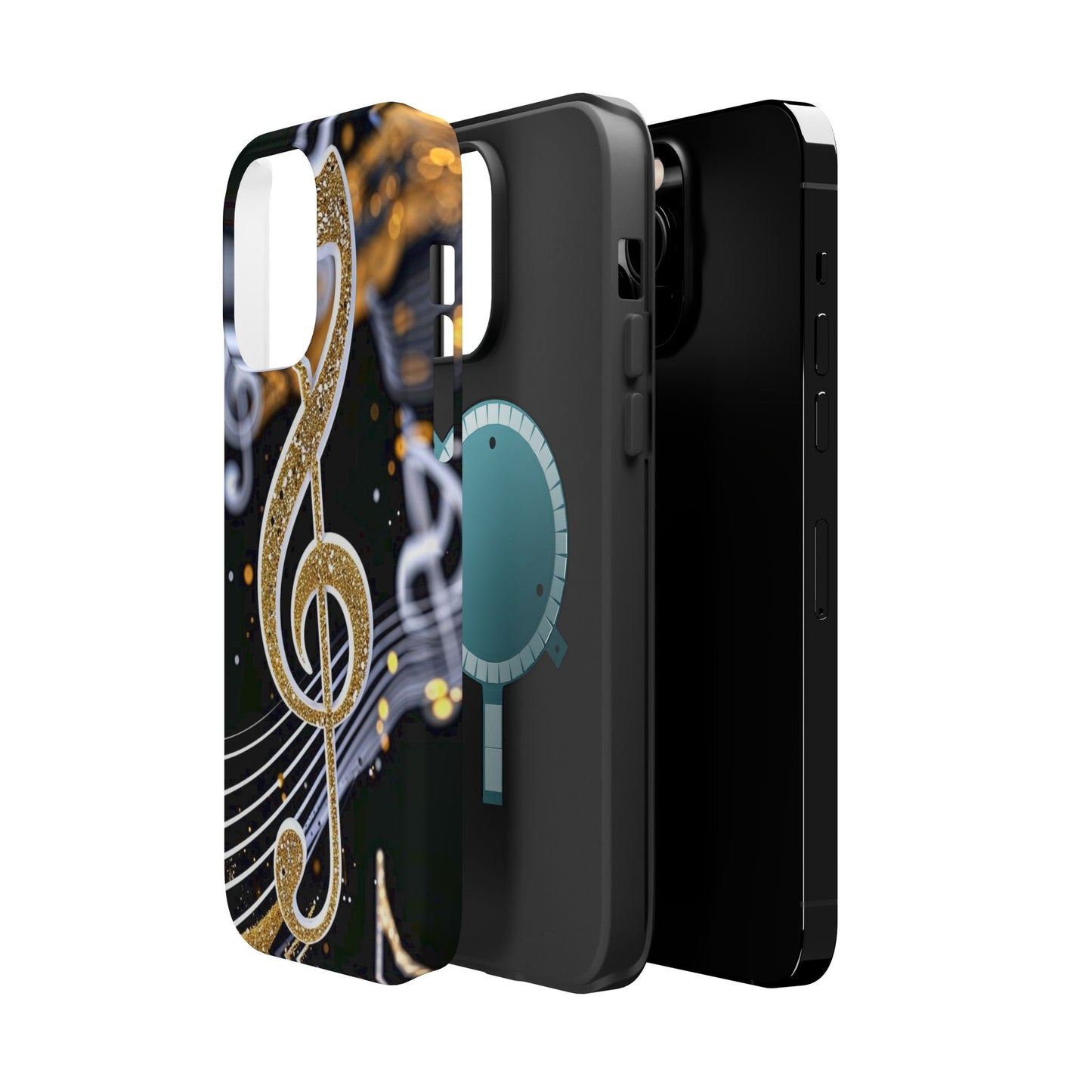 Music Notes Magnetic Impact-Resistant Phone Case — Gold Treble Clef Design