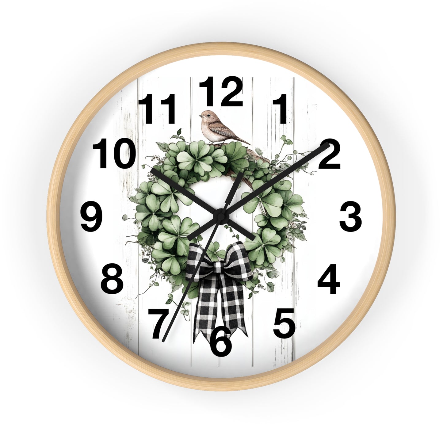 Charming Wreath Wall Clock | Rustic Decor, Bird Lover Gift, Spring Theme, Home Accent, Clovers & Bow