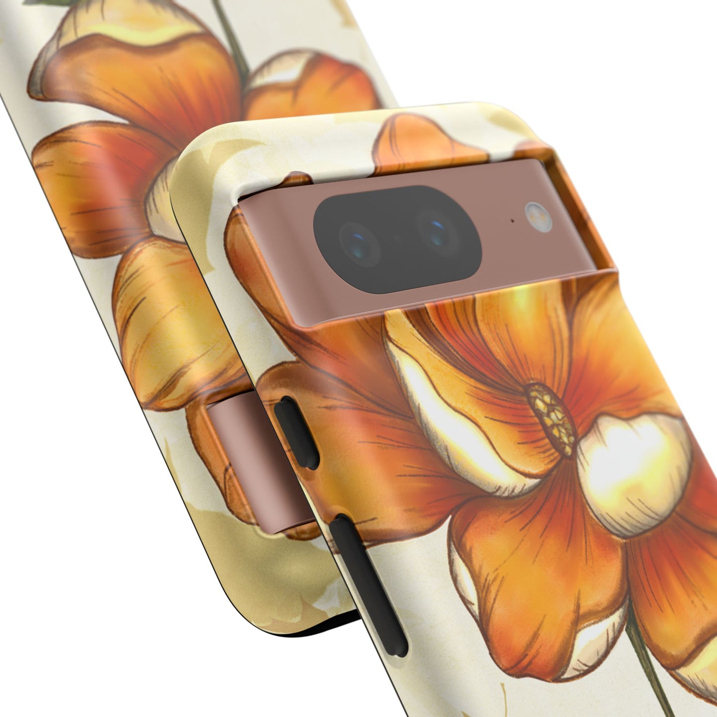 Floral Phone Case with Orange Flower Design, Tough Phone Cover, Floral Gift, Stylish Tech Accessory, Nature Lovers, Spring Vibes