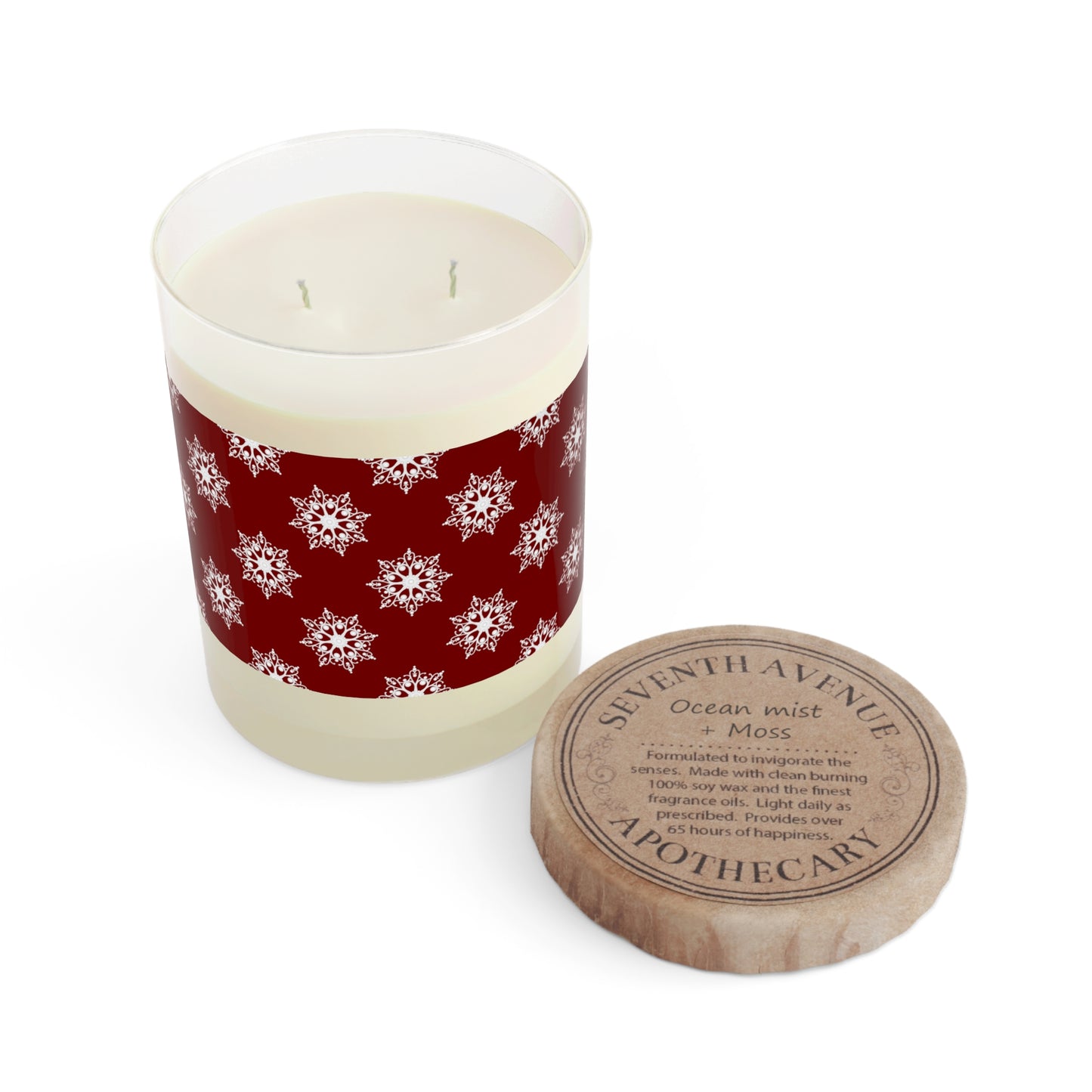 Holiday Snowflake Scented Candle — 11oz Festive Glass Candle (Red)