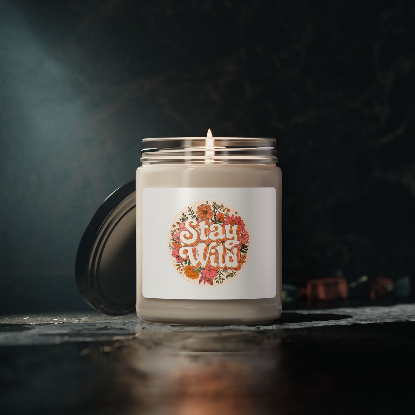Stay Wild Soy Candle – 9oz Scented Jar Candle with Floral Retro Design