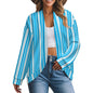 Women's Drop Shoulder Cardigan Blue Stripes