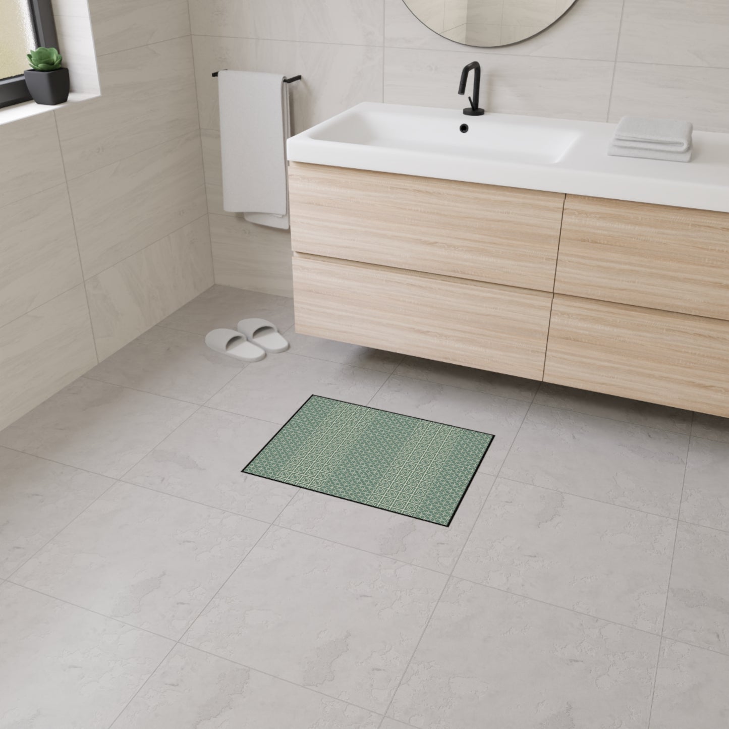 Green Geometric Heavy Duty Floor Mat — Durable Non-Slip Entry Rug