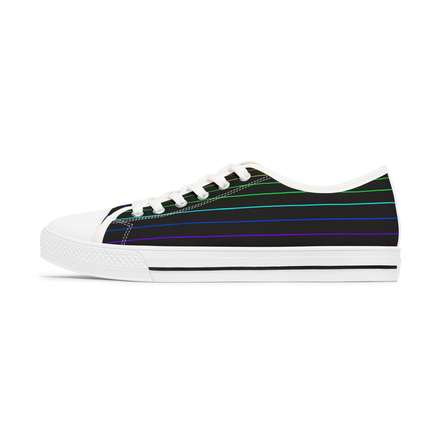 Low Top Sneakers — Black Retro Neon Stripe Casual Shoes for Women